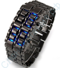 Диодные LED часы браслет Самурай черные/синие