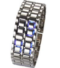 Диодные LED часы браслет Самурай серебристые/синие